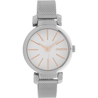 Oozoo Montre pour femme avec bracelet en métal milanaise en acier inoxydable de 36 mm, Blanc/argenté, Bracelet Oozoo Montre pour femme avec bracelet en métal milanaise en acier inoxydable de 36 mm, Blanc/argenté, Bracelet
