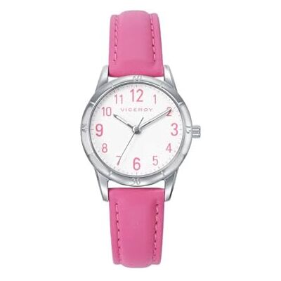 Viceroy Montre tendance pour fille de communion 401278-04 Boîtier en acier, bracelet en cuir rose, mouvement à quartz, bracelet en argent avec cordon rose en cadeau Viceroy Montre tendance pour fille de communion 401278-04 Boîtier en acier, bracelet en cuir rose, mouvement à quartz, bracelet en argent avec cordon rose en cadeau
