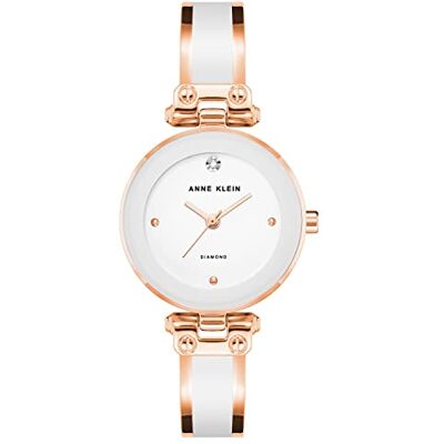 Anne Klein Montre bracelet pour femme avec cadran à diamant véritable, Blanc Anne Klein Montre bracelet pour femme avec cadran à diamant véritable, Blanc