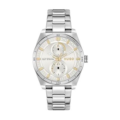 HUGO Montre à quartz analogique multifonction pour femme Collection #Fast for Her avec bracelet en acier inoxydable, Argenté., Bracelet HUGO Montre à quartz analogique multifonction pour femme Collection #Fast for Her avec bracelet en acier inoxydable, Argenté., Bracelet