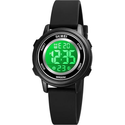 Alienwork Montre numérique pour enfant garçon fille étanche 5 ATM, Noir/multicolore/bracelet en silicone noir, lanière Alienwork Montre numérique pour enfant garçon fille étanche 5 ATM, Noir/multicolore/bracelet en silicone noir, lanière