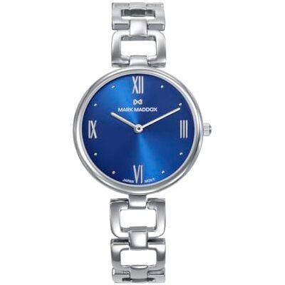 Mark Maddox MM1033-33 Montre femme analogique deux aiguilles 32 mm, boîtier et bracelet en acier, cadran bleu avec chiffres romains, fermeture de bijoux, WR Mark Maddox MM1033-33 Montre femme analogique deux aiguilles 32 mm, boîtier et bracelet en acier, cadran bleu avec chiffres romains, fermeture de bijoux, WR