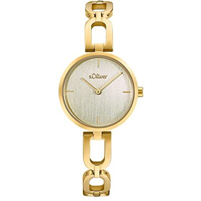 s.Oliver Montre analogique à quartz pour femme avec bracelet en acier inoxydable, couleur or, étanche jusqu'à 3 bars, livrée dans un coffret cadeau, 2033524 s.Oliver Montre analogique à quartz pour femme avec bracelet en acier inoxydable, couleur or, étanche jusqu'à 3 bars, livrée dans un coffret cadeau, 2033524