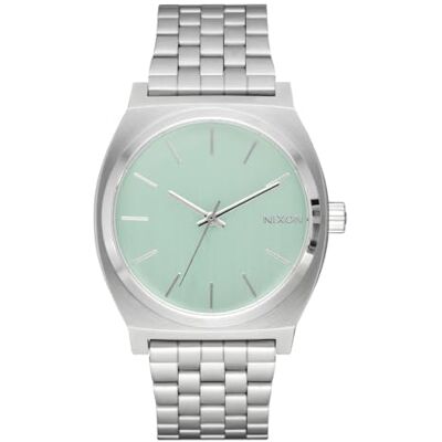 NIXON Time Teller Montre unisexe argentée, boîtier en acier inoxydable Cadran vert pistache, mouvement à quartz, verre minéral, boucle déployante, étanche à 100 m, boîtier de 37 mm NIXON Time Teller Montre unisexe argentée, boîtier en acier inoxydable Cadran vert pistache, mouvement à quartz, verre minéral, boucle déployante, étanche à 100 m, boîtier de 37 mm