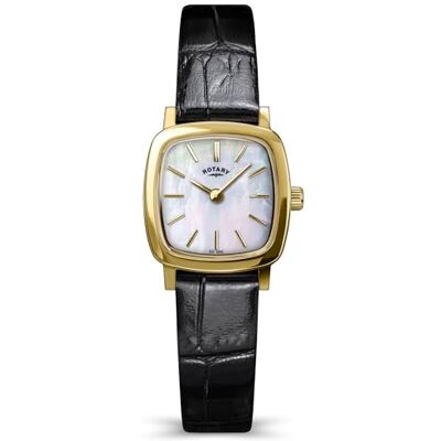 Rotary Heritage Astoria Montre pour femme avec bracelet en cuir noir plaqué or nacré Rotary Heritage Astoria Montre pour femme avec bracelet en cuir noir plaqué or nacré
