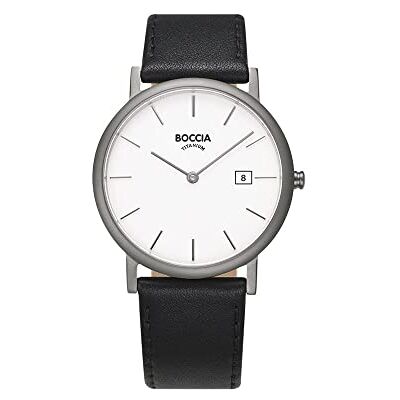 Boccia Montre à quartz analogique pour homme avec bracelet en cuir 404TT363702, blanc/noir, Sangles Boccia Montre à quartz analogique pour homme avec bracelet en cuir 404TT363702, blanc/noir, Sangles