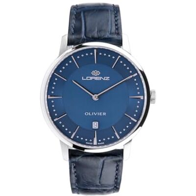 Lorenz Montre classique ultra plate pour homme Swiss Made Montre à quartz Modèle Olivier 090016EE Montre avec bracelet en cuir bleu, bleu, Classique Lorenz Montre classique ultra plate pour homme Swiss Made Montre à quartz Modèle Olivier 090016EE Montre avec bracelet en cuir bleu, bleu, Classique