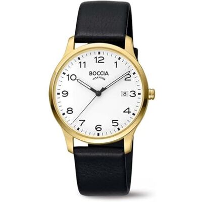 Boccia montre homme 3620-08 titane, cuir classique doré Boccia montre homme 3620-08 titane, cuir classique doré