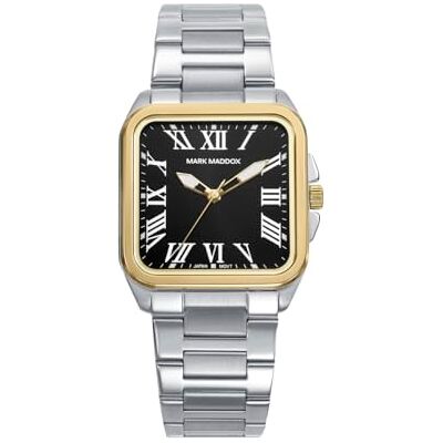 Mark Maddox MM0143-52 Montre femme analogique trois aiguilles, boîtier en acier et IP doré, cadran noir avec chiffres romains, bracelet en acier Mark Maddox MM0143-52 Montre femme analogique trois aiguilles, boîtier en acier et IP doré, cadran noir avec chiffres romains, bracelet en acier