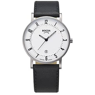 Boccia Montre Homme Analogique Quartz avec Bracelet en Cuir – 3533-03, Blanc/Noir, sangle Boccia Montre Homme Analogique Quartz avec Bracelet en Cuir – 3533-03, Blanc/Noir, sangle