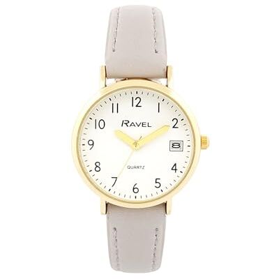 Ravel Montre Femme Calendrier Doré Bracelet Simili Cuir Quartz Analogique Japonais R0707, gris Ravel Montre Femme Calendrier Doré Bracelet Simili Cuir Quartz Analogique Japonais R0707, gris