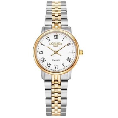 Roamer Classico Ladies Boîtier en acier inoxydable Cadran blanc Verre saphir Bracelet en acier inoxydable Montre intemporelle et élégante pour femme Roamer Classico Ladies Boîtier en acier inoxydable Cadran blanc Verre saphir Bracelet en acier inoxydable Montre intemporelle et élégante pour femme