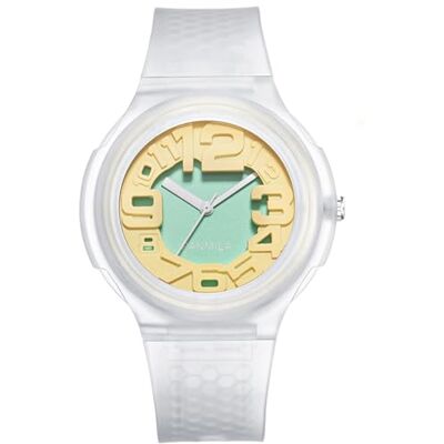 Alienwork Montre sportive pour enfant garçon et fille, Transparent/vert/jaune/bracelet en caoutchouc transparent, lanière Alienwork Montre sportive pour enfant garçon et fille, Transparent/vert/jaune/bracelet en caoutchouc transparent, lanière