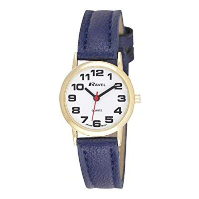 Ravel Montre Bracelet Unisexe Facile à Lire avec de Gros Chiffres Cadran Blanc/Ton Or/Bleu Ravel Montre Bracelet Unisexe Facile à Lire avec de Gros Chiffres Cadran Blanc/Ton Or/Bleu