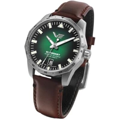 Vostok Europe 125A749 Rocket N1 Montre automatique pour homme en acier inoxydable avec bracelet en cuir marron Vostok Europe 125A749 Rocket N1 Montre automatique pour homme en acier inoxydable avec bracelet en cuir marron