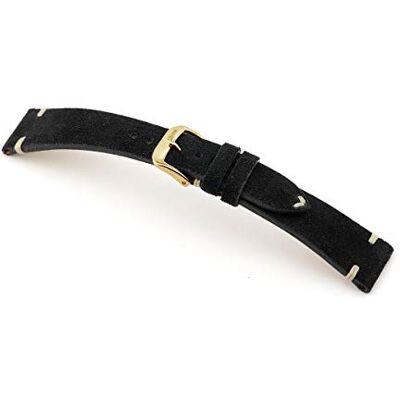 RIOS1931 Hudson Bracelet de montre en cuir Suede fabriqué à la main en Allemagne classique, Fermoir noir doré., 18mm, sangle RIOS1931 Hudson Bracelet de montre en cuir Suede fabriqué à la main en Allemagne classique, Fermoir noir doré., 18mm, sangle