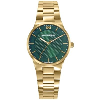 Mark Maddox MM1031-67 Montre femme analogique trois aiguilles 31 mm, acier IP doré, cadran vert, bracelet métallique, WR 50 m Mark Maddox MM1031-67 Montre femme analogique trois aiguilles 31 mm, acier IP doré, cadran vert, bracelet métallique, WR 50 m