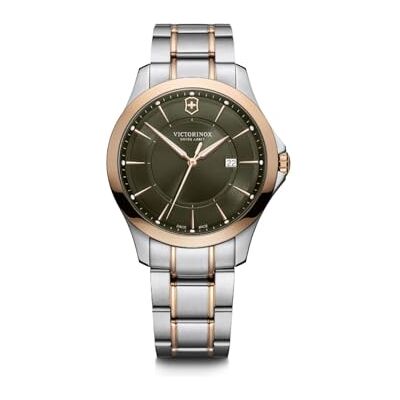 Victorinox Montre Homme Alliance Ø 40 mm, Swiss Made, Quartz Analogique, Étanche jusqu’à 100 m, Verre Saphir, Bracelet Inox, Vert/Or Rose/Argent Victorinox Montre Homme Alliance Ø 40 mm, Swiss Made, Quartz Analogique, Étanche jusqu’à 100 m, Verre Saphir, Bracelet Inox, Vert/Or Rose/Argent