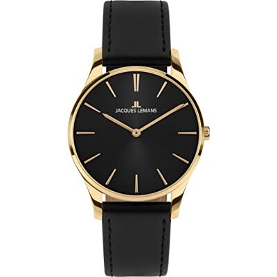 JACQUES LEMANS Montre à quartz pour femme 1-2123E, noir, or rose, Sangles JACQUES LEMANS Montre à quartz pour femme 1-2123E, noir, or rose, Sangles