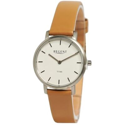 REGENT UR2094057 Montre analogique pour femme avec bracelet en cuir marron clair, gris/blanc, lanière REGENT UR2094057 Montre analogique pour femme avec bracelet en cuir marron clair, gris/blanc, lanière