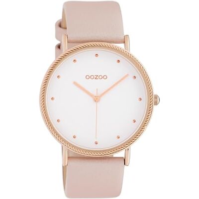 Oozoo Montre pour femme Shiny avec bracelet en cuir 40 mm, blanc/rose, sangle Oozoo Montre pour femme Shiny avec bracelet en cuir 40 mm, blanc/rose, sangle