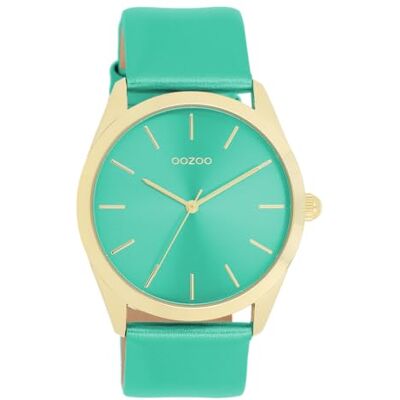 Oozoo Montre Timepieces pour femme Avec bracelet en cuir Montre moderne pour femme Élégante montre analogique ronde (boîtier de 40 mm), Aqua Metallic, lanière Oozoo Montre Timepieces pour femme Avec bracelet en cuir Montre moderne pour femme Élégante montre analogique ronde (boîtier de 40 mm), Aqua Metallic, lanière