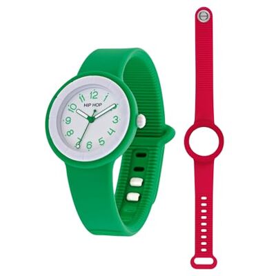 HIP HOP Montre femme, collection HERO.DOT, mouvement à quartz analogique, résistant à l'eau jusqu'à 50 mètres, bracelet en silicone, longueur réglable, idées cadeaux pour femme, vert, 34, Moderne HIP HOP Montre femme, collection HERO.DOT, mouvement à quartz analogique, résistant à l'eau jusqu'à 50 mètres, bracelet en silicone, longueur réglable, idées cadeaux pour femme, vert, 34, Moderne