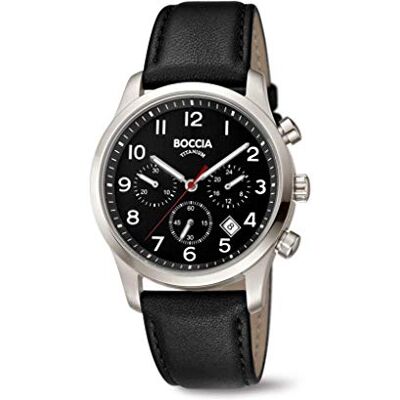 Boccia Montre pour homme 3749-02, Noir, sangle Boccia Montre pour homme 3749-02, Noir, sangle