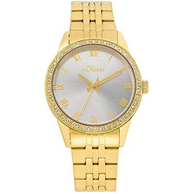 s.Oliver Montre analogique à quartz pour femme avec bracelet en acier inoxydable, couleur or, étanche jusqu'à 5 bars, livrée dans un coffret cadeau, 2035433 s.Oliver Montre analogique à quartz pour femme avec bracelet en acier inoxydable, couleur or, étanche jusqu'à 5 bars, livrée dans un coffret cadeau, 2035433