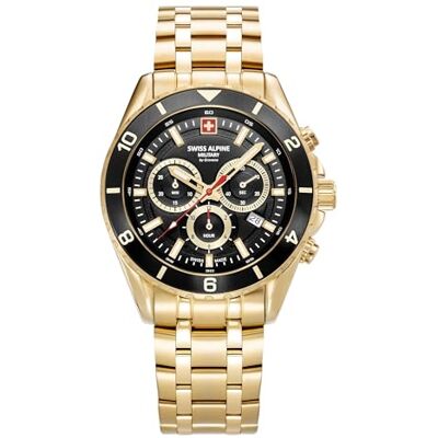 Alpine Montre analogique à quartz chronographe 7034.9 en acier inoxydable pour homme, Or/Or/Noir 9117sam, bracelet Alpine Montre analogique à quartz chronographe 7034.9 en acier inoxydable pour homme, Or/Or/Noir 9117sam, bracelet