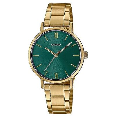 Casio Femmes Analogique Quartz Japonais Montre avec Bracelet en Métal A1999, Dor/Vert, Sangle Casio Femmes Analogique Quartz Japonais Montre avec Bracelet en Métal A1999, Dor/Vert, Sangle