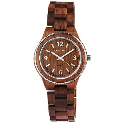 Excellanc Montre unisexe en bois Aiguilles lumineuses Boucle déployante Quartz analogique 2810007 Excellanc Montre unisexe en bois Aiguilles lumineuses Boucle déployante Quartz analogique 2810007
