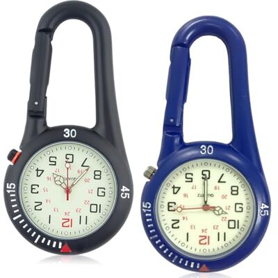GAOUTO Montre à Mousqueton étanche Lot de 2 Montres de Poche avec Fixation à Quartz Analogique Lumineuse pour Infirmière et Cycliste GAOUTO Montre à Mousqueton étanche Lot de 2 Montres de Poche avec Fixation à Quartz Analogique Lumineuse pour Infirmière et Cycliste