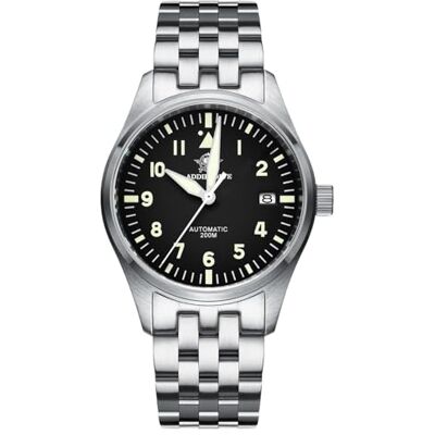 ADDIESDIVE Aviateur Pro Diver Montre Automatique Homme Mouvement NH35,Bracelet Cuir 20 mm, Cadran pointeur 200 m, Silver, 136g, bracelet ADDIESDIVE Aviateur Pro Diver Montre Automatique Homme Mouvement NH35,Bracelet Cuir 20 mm, Cadran pointeur 200 m, Silver, 136g, bracelet