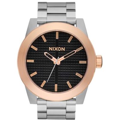 NIXON Corporal A346-5383-00 Montre à quartz analogique pour homme, en acier inoxydable, 48 mm, bracelet en acier inoxydable, argenté/orange, 10 bar, couleur du cadran : noir NIXON Corporal A346-5383-00 Montre à quartz analogique pour homme, en acier inoxydable, 48 mm, bracelet en acier inoxydable, argenté/orange, 10 bar, couleur du cadran : noir