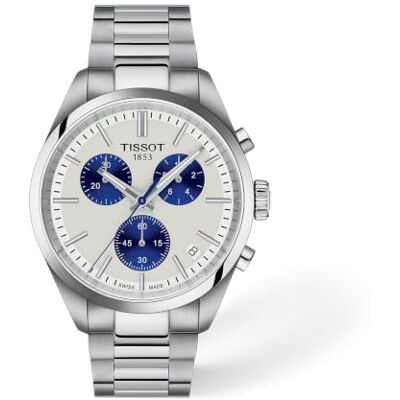 Tissot PR 100 Montre à quartz chronographe 40 mm pour homme, boîtier en acier inoxydable, cadran blanc, T1504171101100 Tissot PR 100 Montre à quartz chronographe 40 mm pour homme, boîtier en acier inoxydable, cadran blanc, T1504171101100
