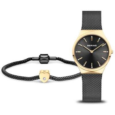 BERING Montre à quartz pour femme Collection Classic Avec acier inoxydable et verre saphir Étanche : 3 ATM, Noir, Bracelet BERING Montre à quartz pour femme Collection Classic Avec acier inoxydable et verre saphir Étanche : 3 ATM, Noir, Bracelet