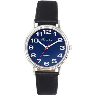 Ravel Montre Bracelet Femme Facile à Lire avec de Gros Chiffres Quartz Analogique R0105.52.2A Cadran Bleu Sunburst/Ton argenté/Noir Ravel Montre Bracelet Femme Facile à Lire avec de Gros Chiffres Quartz Analogique R0105.52.2A Cadran Bleu Sunburst/Ton argenté/Noir