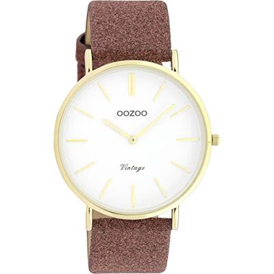 Oozoo Montre vintage avec bracelet en cuir à paillettes 40 mm de diamètre Différentes variantes, Doré/blanc/marron rouge, groß, sangle Oozoo Montre vintage avec bracelet en cuir à paillettes 40 mm de diamètre Différentes variantes, Doré/blanc/marron rouge, groß, sangle
