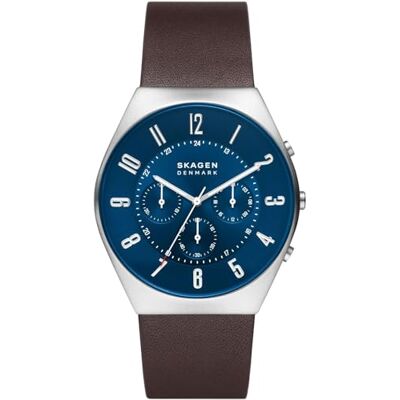 Skagen Montre Grenen pour homme, mouvement chronographe à quartz avec bracelet en acier inoxydable ou en cuir Skagen Montre Grenen pour homme, mouvement chronographe à quartz avec bracelet en acier inoxydable ou en cuir