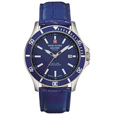 Alpine 7022.1 Montre analogique à quartz en cuir pour homme, Bleu/acier/bleu 1535sam, Sangles Alpine 7022.1 Montre analogique à quartz en cuir pour homme, Bleu/acier/bleu 1535sam, Sangles
