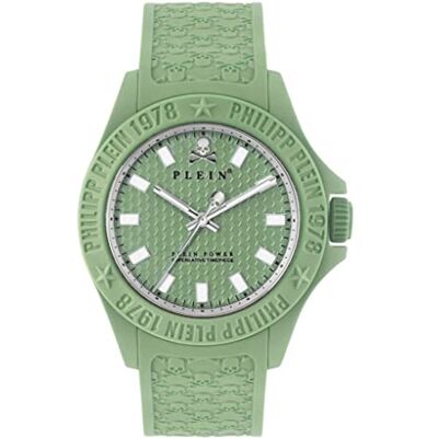 Philipp Plein Montre unisexe à quartz analogique PLEIN POWER, Vert Pwkaa0221, Sangles Philipp Plein Montre unisexe à quartz analogique PLEIN POWER, Vert Pwkaa0221, Sangles