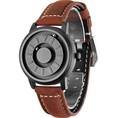 EUTOUR Montre Homme Magnétique Pas de Verre Roulement à Billes Quartz Montres Bracelet pour Homme avec Bracelet en Cuir Marron Foncé EUTOUR Montre Homme Magnétique Pas de Verre Roulement à Billes Quartz Montres Bracelet pour Homme avec Bracelet en Cuir Marron Foncé