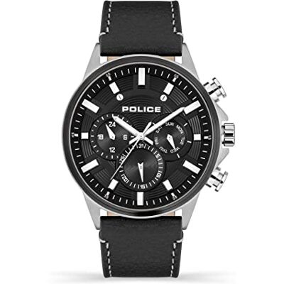 Police Kismet PEWJF2195141 Montre chronographe pour homme avec cadran noir et bracelet en cuir noir, boîtier en acier inoxydable 47 mm, One Size, Sangle Police Kismet PEWJF2195141 Montre chronographe pour homme avec cadran noir et bracelet en cuir noir, boîtier en acier inoxydable 47 mm, One Size, Sangle