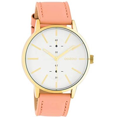 Oozoo Montre-bracelet unisexe avec bracelet en cuir 42 mm Doré/rose poudré C10588, Doré/argenté, sangle Oozoo Montre-bracelet unisexe avec bracelet en cuir 42 mm Doré/rose poudré C10588, Doré/argenté, sangle