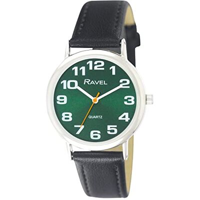 Ravel Montre Bracelet Unisexe Facile à Lire avec de Gros Chiffres Cadran Vert/Ton argenté/Noir Ravel Montre Bracelet Unisexe Facile à Lire avec de Gros Chiffres Cadran Vert/Ton argenté/Noir