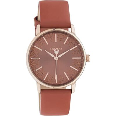 Oozoo Timepieces Montre pour Femme avec Bracelet en Cuir de 18 mm Élégante Montre Analogique Ronde de Qualité Supérieure Argenté/Rouge avec Paillettes Oozoo Timepieces Montre pour Femme avec Bracelet en Cuir de 18 mm Élégante Montre Analogique Ronde de Qualité Supérieure Argenté/Rouge avec Paillettes