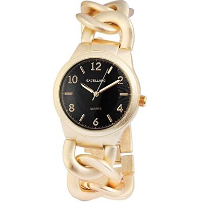 Excellanc 152801000022 Montre analogique pour femme avec mouvement à quartz doré et boîtier en métal 38 mm x 12 mm Bracelet métallique doré 20 cm x 24 mm Fermeture à clip et cadran noir, or Excellanc 152801000022 Montre analogique pour femme avec mouvement à quartz doré et boîtier en métal 38 mm x 12 mm Bracelet métallique doré 20 cm x 24 mm Fermeture à clip et cadran noir, or