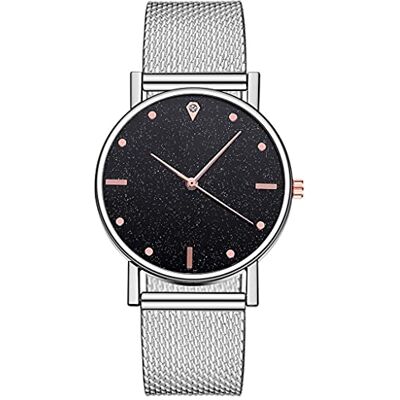 INGRAX Montres Simple Luxe Dames Montre Romantique Ciel Étoilé Cadran Maille Montre Femmes Quartz Montres Femme Bracele Montres, Silver Black, bracelet INGRAX Montres Simple Luxe Dames Montre Romantique Ciel Étoilé Cadran Maille Montre Femmes Quartz Montres Femme Bracele Montres, Silver Black, bracelet