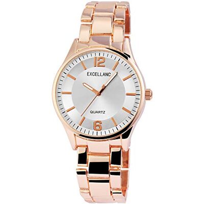 Excellanc Montre pour femme Métal Aiguilles luminescentes Analogiques Quartz 1800130, Or rose/argent, Bracelet Excellanc Montre pour femme Métal Aiguilles luminescentes Analogiques Quartz 1800130, Or rose/argent, Bracelet